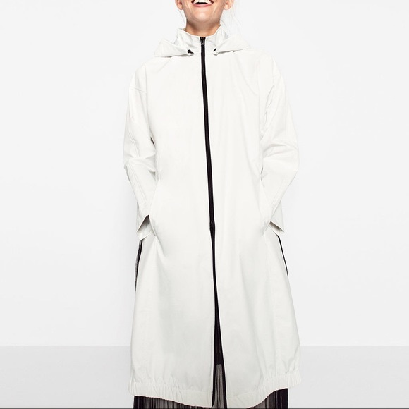 Zara white long zipped raincoat - Picture 1 of 3